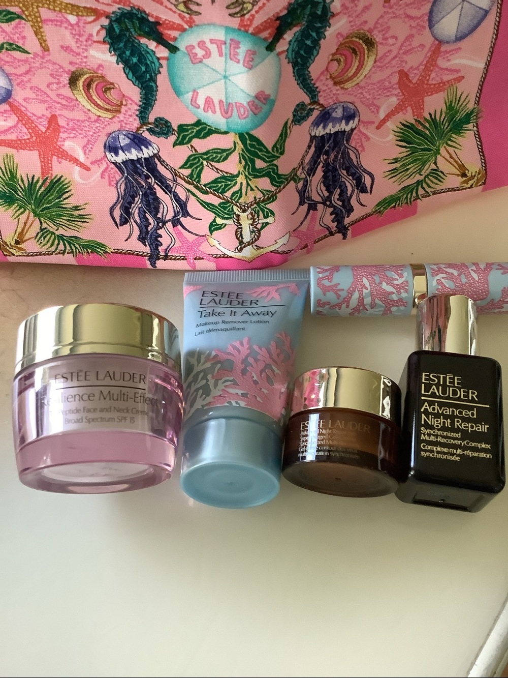 Estee Lauder Pink and Gold Skincare Set with Cosmetic Pouch - Picture 2 of 3